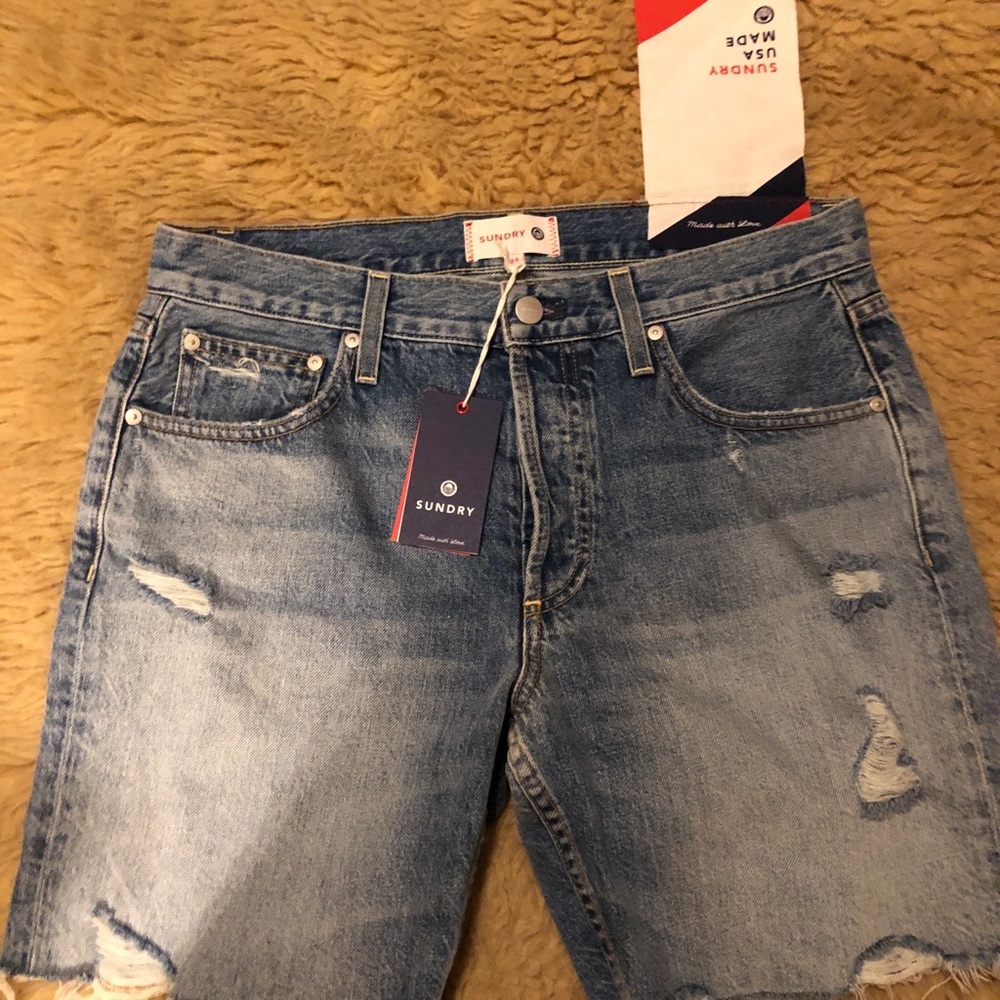 Sundry Light Blue Distressed Denim Bermudas